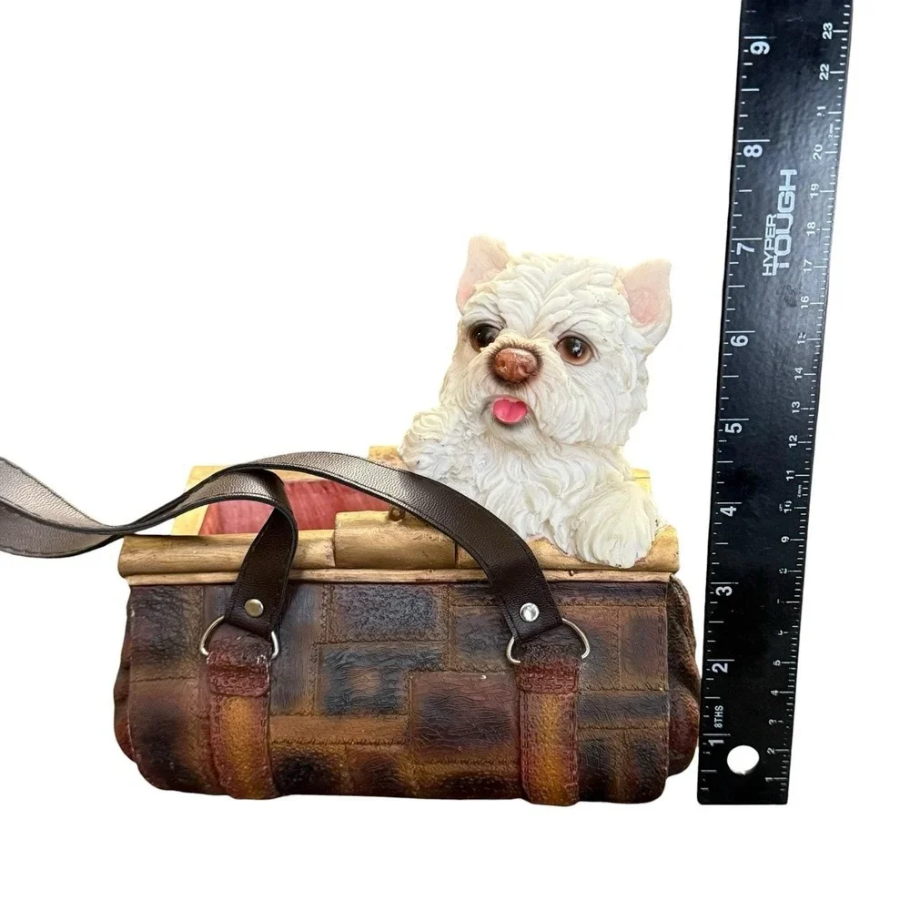 Vintage Westie Dog Purse Planter Resin Basket Faux Leather Handles Terrier Decor